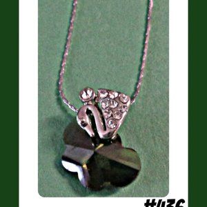 18KRP Swan / Butterfly Design Necklace With Green & Clear Crystals